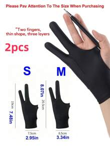 Finego 1/2/3 piezas Guante de dibujo de artista, guantes de pintura de dedos, guantes de mano derecha e izquierda para tableta gráfica de arte digital, iPad, dos dedos con elasticidad suave y transpirable para lápiz óptico, lápiz, boceto, pintura, útiles de oficina y escuela, suministros de pintura y dibujo, guantes de dibujo, regalos creativos, regreso a la escuela, útiles escolares