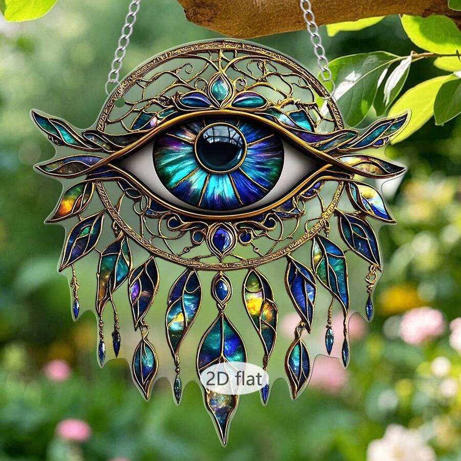 1 pezzo Decorazione in acrilico a 2D piatto con occhio di diavolo e cattura-sole, decorazione da esterno creativa, decorazione per casa, perfetta per decorare stanze, camere da letto, finestre, caffè, regalo ideale per famiglia e amici. - Catena porta-tag in acrilico - Visualizzare 1