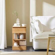 Bedside Table Nightstand Side End Table With 1 Drawer And 2 Shelves Natural W39 X D39 X H65cm - Natural - View 2