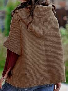 Plus Size Women's Casual Solid Color Hooded Knitted Cardigan Sweater, Versatile Elegant Mature Everyday Wear, European & American Style