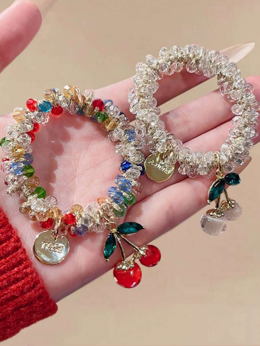 2 piezas Scrunchies de cristal de cereza elegantes para mujer, adecuados para uso diario, hogar, escuela, playa, trabajo, fiesta, vacaciones, cumpleaños, regreso a la escuela, Año Nuevo, Día de la Madre, boda, festival de música, graduación, sujetadores de cola de caballo, elásticos para el cabello, cosas de la escuela, bolas de pelo, regalos