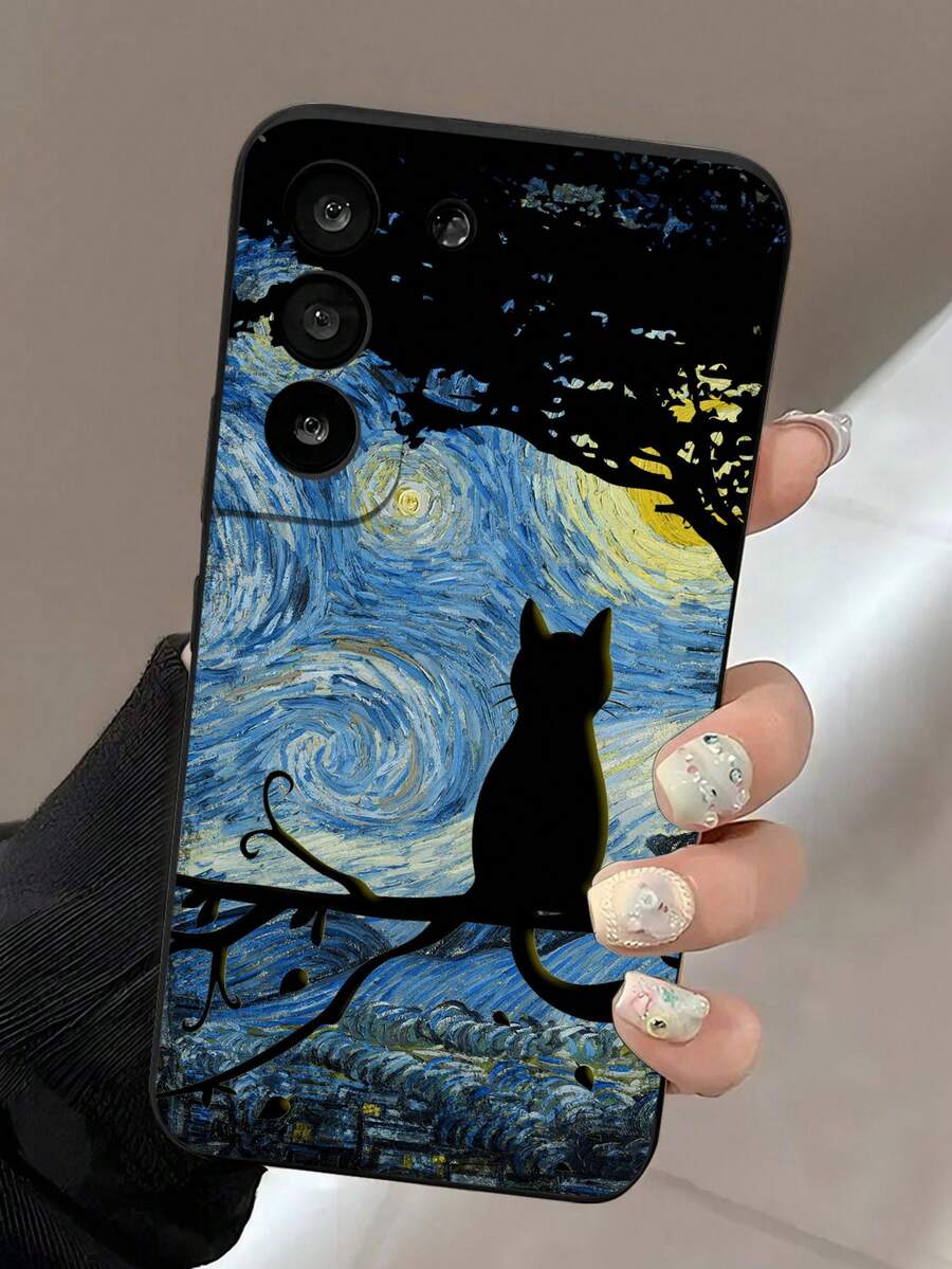 1 件简约星空和猫咪图案软手机壳，防滑设计，适用于三星、红米、OPPO、荣耀