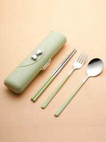 3 件套不锈钢餐具套装，包括勺子、叉子和筷子，方便学生和户外使用的餐具，带蝴蝶结装饰，厨房，节日礼物，返校礼物，工作礼物，早午餐，多功能，耐用，装饰性，可重复使用，精致，时尚，高品质，色彩鲜艳，现代，定制，个性化，独特，情人节，母亲节，生日，父亲节，毕业典礼，婚礼，乔迁