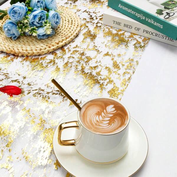 1pc Gilded Foil, Silver Foil Table Flags, Polyester Mesh Table Decorations, Background Decoration Materials, Wedding Atmosphere Decoration, Gift Party Tablecloths, From Christmas, Festival Gifts, For Daily Life,For Party