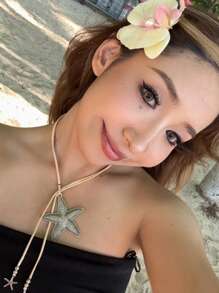 New Starfish Symbol Beach Necklace For Women, Minimalist Retro Boho Style Necklace
