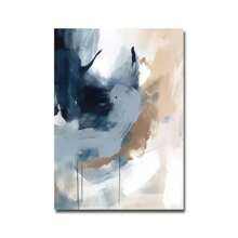1pc Navy Blue Watercolor Brush Abstract Poster Nordic Minimalist Art Print Boho Canvas Painting For Living Room Wall Decor Optional Frame