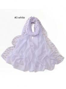 1 Peça Xale Longo de Chifom Elegante com Detalhes de Outono, Lenço Respirável Tradicional, Xale com Pedras de Pérola para Mulheres Muçulmanas