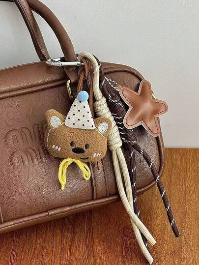 Cute Bear Pendant Bag Accessories Climbing Rope Hand Rope Cartoon Bag Pendant Car Keychain Cartoon Cute Bear Pendant High-Grade Coffee Color School Bag Bead Chain Keychain Ornaments For Friends And Colleagues Birthday Gifts Holiday Gifts Mother's Day Gifts Purse Accessories Men Accessories Keychain Wallet