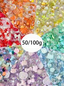 50/100g Cuentas acrílicas de colores variados, en formas de flores, lazos, estrellas y corazones, para hacer joyas, pulseras, collares, cadenas de teléfono móvil y accesorios hechos a mano