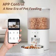 1 件自动猫喂食器 - 带计时器的干粮食物分配器 - 4L 电动宠物喂食器，室内 - 自动小型犬喂食器，双电源 - 按钮控制，互动喂食，3 个版本可用，仅视频版本有摄像头（不含适配器）