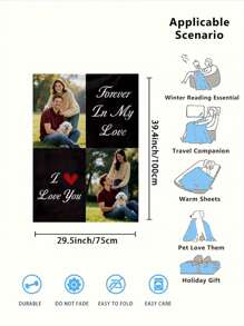 SRH 1pc Customizable Photo Printed Fleece Blanket, Can Upload 2 Favorite Pet (Cat/Dog) Or Loved One's Photos, Personalized Home Decor, Pet Supplies, Made Of Soft, Lightweight And Comfortable Flannel, Suitable For Living Room, Bedroom, Outdoor Camping, Hiking, The Best Personalized Gift For Yourself, Pet, Husband, Boyfriend, Family, Friends On Birthday, Anniversary, Mother's Day, Father's Day, Easter And Other Holidays