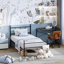 FurnitureR Cama Twin Armazón de Cama de Metal de fácil Montaje con cabecera y pie de Cama, sin Funda de colchón, Listones Resistentes Mejorados Negro - LOVISA TWIN Negro - Ver 2