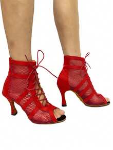 Red Dance Booties Suede Outsole Salsa Latin Ballroom Dance Shoes Middle Heel 7.5cm Comfortable Thick Insole Dance Party Shoes For Women - Red 7.5cm - View 9