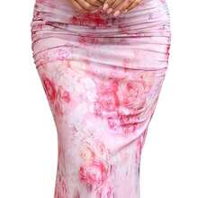 KUTUMAI Off The Shoulder Maxi Long Dress Corset Ruched Bodycon Formal Wedding Guest Dresses For Women - Rose - View 1