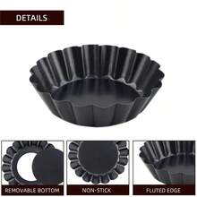 Juego de 6 moldes para tartas minimoldes tortillas cocina repostería acero antiadherente diseño clásico fácil desmoldar molde multiusos resistente preparar postres tortillas creativas - Negro - Ver 3