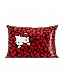 Sanrio 1 Funda de almohada de satén con cierre para el cabello y la piel con diseño de Hello Kitty en color rosa, talla grande suave que la seda, funda de almohada queen, lavable a máquina, sin arrugas, en color rosa con caras de gatitos