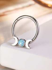 Leocuci 蛋白石鼻中隔环 鼻环 女士防过敏耳轮软骨穿孔饰品 月亮 316L 不锈钢鼻中隔穿孔饰品 16G 10 毫米 - 月亮 - 查看 1