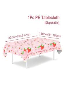 1pc Pink Strawberry Theme Tablecloth, Cute Pink Strawberry Pattern Disposable PE Table Cover, Pink Theme Party Decoration Table Cloth, Birthday Holiday Party Decoration Tablecloth, Pink Strawberry Party Table Cover, Gender Reveal Babe Shower Decoration Supplies, Kitchen Dining Room Decoration Table Flag, Room Home Decoration Table Skirt, Outdoor Camping Picnic Decoration Table Runner, Party Favor