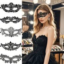 5pcs Elegant Black Lace Venetian Style Party Masks - Intricate Floral Design, Perfect Accessory For Parties, Carnivals And Formal Events | Venetian Masquerade Masks | Delicate Lace Details, Rave