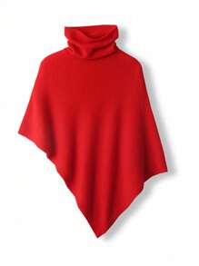1 pièce Poncho en laine de mérinos 100% pour femmes, châle ample tricoté avec col roulé, cape asymétrique surdimensionnée