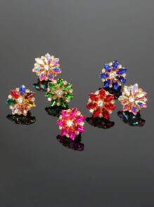 2 أزرار أكمام جذابة بغطاء الزر مزينة براينستون على شكل زهرة لأزرار أطراف القميص بدون خياطة، متعدد الألوان لبدل الأعمال والفساتين والبدلات الرسمية والملابس، هدية عيد الميلاد