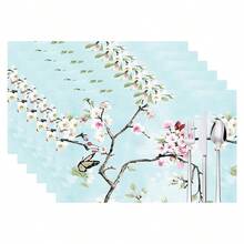 1pc/5pcs/7pcs Floral Art Print Polyester Table Runner With 6pcs Placemats - Polyester, Rectangle, Holiday Table Decor Cloth Runners, Home Decoration, Kitchen Dining Table Decor, Room Decor, Table Runners