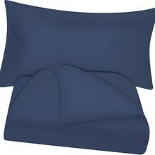 Farfallarossa 纯色超细纤维被套套装，柔软亲肤，简约风格，含1/2个枕套，适用于卧室、学生宿舍、出租屋。 - 深藍色 - 查看 5