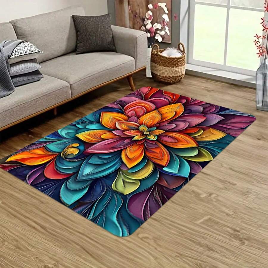 1 件波西米亚复古图案风格地毯，涤纶入口垫，防滑耐用，可机洗，易于护理，适用于客厅、卧室、洗衣房、家居装饰，室内/室外用途多样；