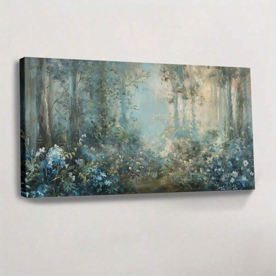 1pc Forest Enclave, Floral Accents, Impressionist Style Framed Wall Print Canvas Wall Art-Retro 2D Artwork Wall Poster Decoration For Living Room, Bedroom, Home Decor, Ready To Hang - 彩色 - 查看 1