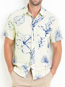 1 pieza Camisa de manga corta ajustada con estampado digital, de verano