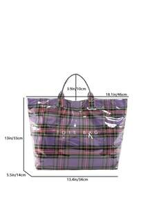 Tas Tote Kapasitas Besar Bergaya Kampus yang Modis - Terbuat dari PVC Ringan dan Kertas Kraft, dengan Penutup Kait dan Velcro, Pilihan Bergaya untuk Wanita - Purple - View 6