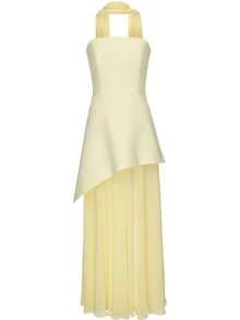 Women Tube Dress Strapless Thigh Split Asymmetric Maxi Dresses With Scarf