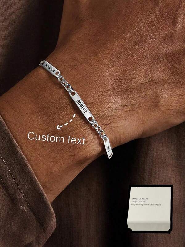 Personalized Stainless Steel Engraved Multi-Name Bracelet, Customized Father Name Bar Necklace With Chain, Father's Day Gift, Christmas Gift, Thanksgiving Gift, Party Gift, Anniversary Gift, Graduation Gift