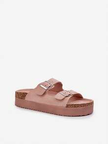 Sandálias femininas casuais com solado grosso e fivela - Rosa - Ver 3