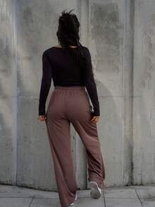 SAYEHFBABY 2pcs/Set Solid Color Long Sleeve Bodysuit And Drawstring Pants, For Autumn - Apricot - View 4