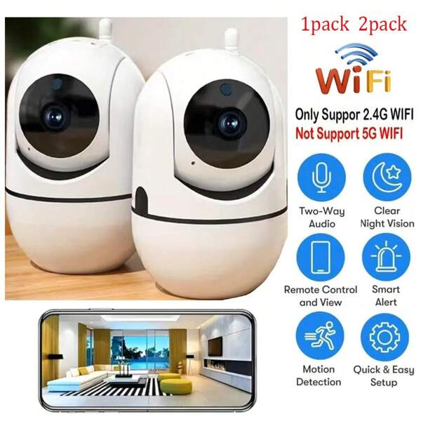 1 pièce/2 pièces Caméra de sécurité WiFi 2,4 G avec vue à 360°, vision nocturne, surveillance à distance, audio bidirectionnel et contrôle via application mobile, convient pour la sécurité de la maison et des entreprises, utilisation intérieure/extérieure