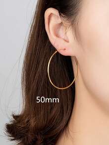 1pair Classic Hoop Earrings, Multi-Size 30/40/50/60mm Stackable, 925 Sterling Silver, Suitable For Daily Date Wear, Stylish Gift - Silver Ear Ring - View 3