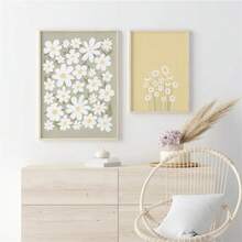 1/2幅波西米亚雏菊花卉墙画海报，抽象丹麦粉彩帆布印刷时尚画，适用于客厅、卧室、家庭办公室、宿舍墙面装饰，带/不带框 - 彩色 - 查看 3