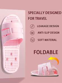 Foldable Portable Slip-Resistant Hollow Bathroom/Travel Slippers For Women, Quick Dry Lightweight Sandals For Home, Hotel Use - Pink - View 9