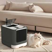 Large Cat Litter Box Self Cleaning Pan Drawer Anti-Splashing Cat Potty Tray,Foldable Cat Litter Box, Fully Enclosed Litter Box With Lid, Covered Kitty Kitten Litter Boxes Enclosure With Scoop, Odor Control, Easy To Clean, 3 Modes For Cat Up To 12 Lbs - Grey - View 4