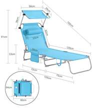 SoBuy OGS48x2 两件套太阳椅，带遮阳篷和枕头，可折叠花园躺椅，沙滩躺椅，花园、庭院、海滩休闲椅，承重能力高达 110 公斤，宽 x 高 x 深约 191 X 19 X 56 厘米