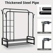 Heavy Duty Clothes Rail, Sturdy Black Metal Rack With Double Hanging Clothing Shoe Rack, Storage Shelves & 4 Coat Hooks, Freestanding Rails For Bedroom, Office, Shop - Hitam - View 9