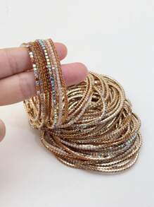 Set de 8 pulseras minimalistas de cuentas de cristal ultradelgadas de 2mm, multicolor, de moda y versátiles para mujer, adecuadas para vacaciones, fiestas y reuniones