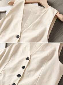 Set di giacca monopetto in chiffon senza maniche e pantaloncini casual estivi da donna per vacanze