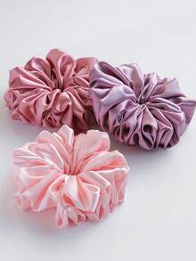 3 Stück/Set elegante, bohemische extra große Satin Haargummis, Oversized elastische Spiralen, geeignet für Alltag und Urlaub, Lässig, Haarschmuck, Haargummis für Pferdeschwanz