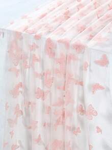 1pc Light Pink Butterfly Sheer Table Runner, Glitter Mesh Butterfly Table Runner, Long Semi-Transparent Tablecloth, Suitable For Country Wedding, Birthday, Bridal Shower, Holiday Party Decor, Home Celebration Dining Table Decoration, Butterfly Theme Decor - Baby Pink - View 4