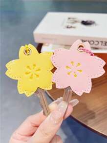 1/3Pcs Flower Keychain Holder - Cute Cartoon Card Case For Women, Mini PU Leather Key Organizer With Chain, Cute Accessory For Girls