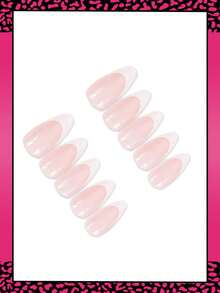 24 片装中号杏仁形白色法式假指甲简约假指甲女士和女孩美甲用品指甲 - 彩色 - 查看 3