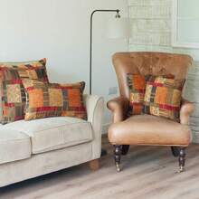 Extra Large Moroccan Style Cushion. Double Sided. 23" Square. Patchworked Reds,  Terracotta,  Green. Heavyweight Fabric. - Synthetic filled - View 3