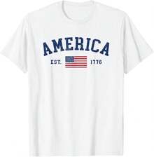 1 Pack Men's T-Shirt con bandera estadounidense, Estados Unidos, 4 de julio (EE. UU.) Camiseta de hombre - Blanco - Ver 1